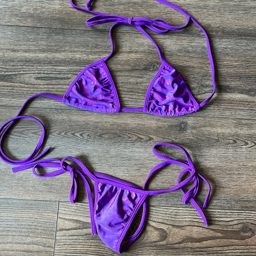 Sparkly zebra purple glitter metallic bikini stripper new outfit clubwear club